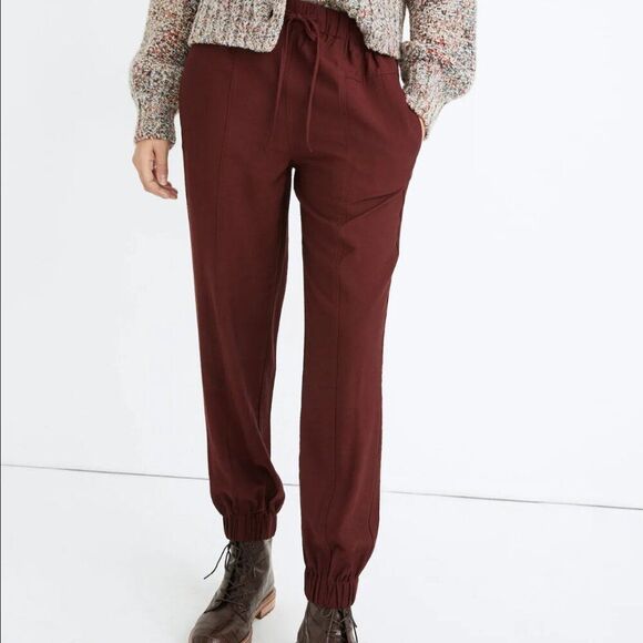 MADEWELL Drapey Seamed Track Trousers in Dark Cabernet - Picture 4 of 5